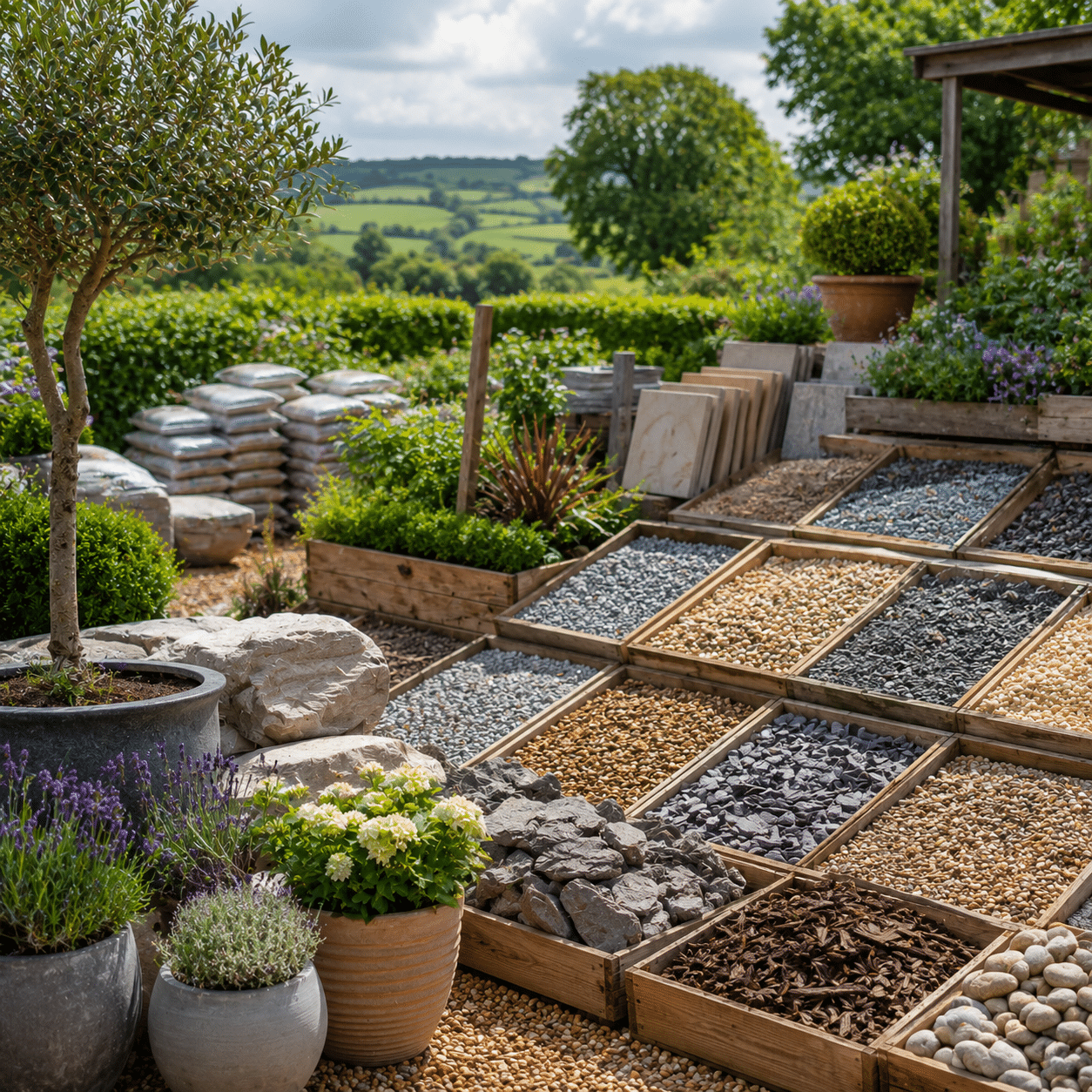 Decorative aggregates, gravel, bark and garden materials at Buckovers Garden Centre