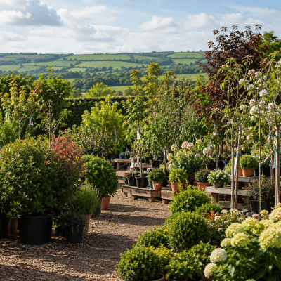 Fruit trees, ornamental trees and garden shrubs at Buckovers Garden Centre near Thornbury